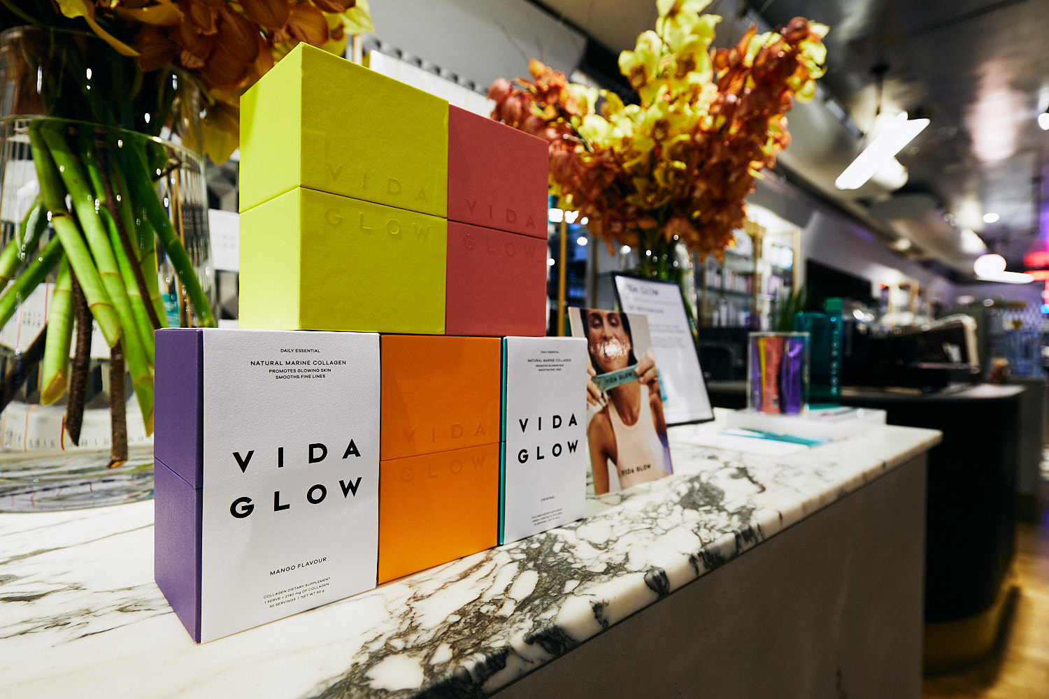 Vida Glow boxes on display in Liberty London
