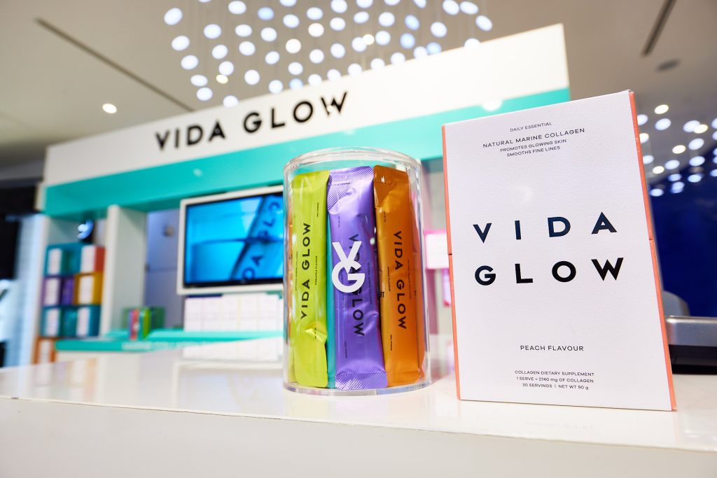 Vida Glow display counter in Selfridges London