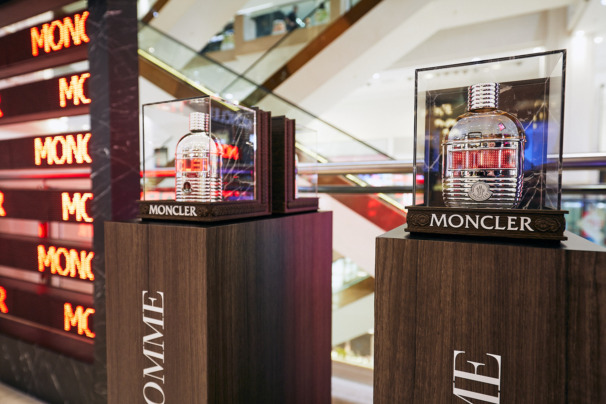 Moncler fragrance display, Selfridges, comm by Abbie Ogden, KGA