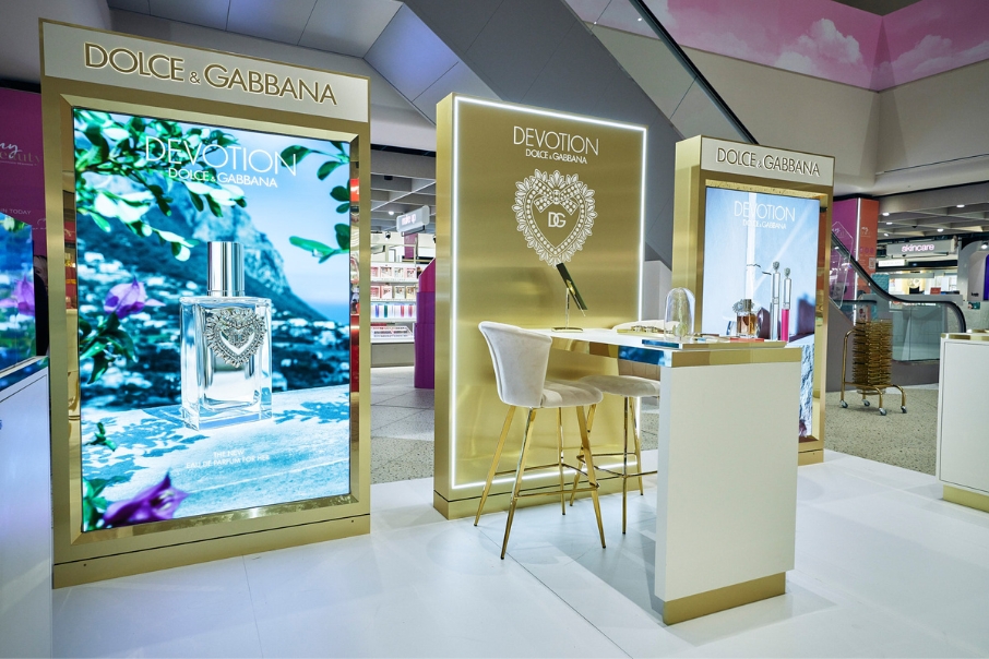 A Dolce & Gabbana stand showcase perfumes in Harrods department store