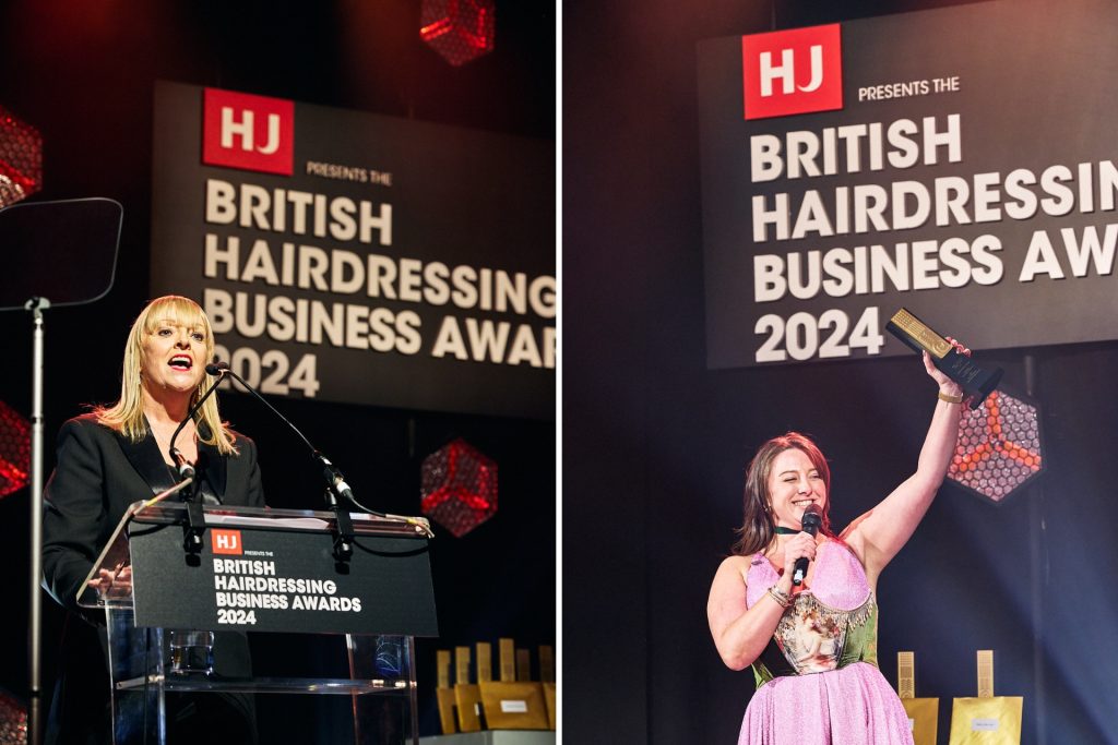 Presenter and award winner on stage at the British Hairdressing Business Awards